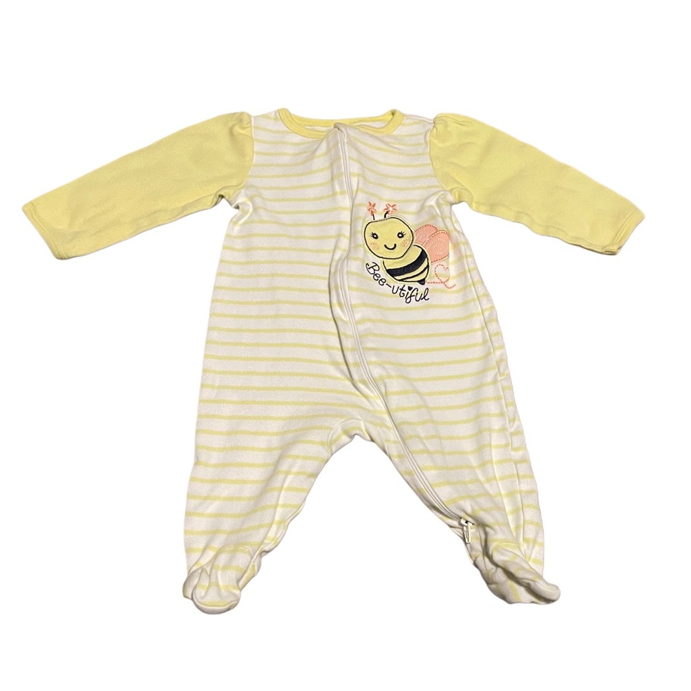 WONDER NATION Yellow & White Striped Bee Footies Sleeper - Picture 2 of 4